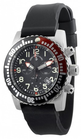 Zeno-Watch Basel Airplane diver 45 mm Quartz Chronograph Numbers, black/red 6349Q-Chrono-a1-7