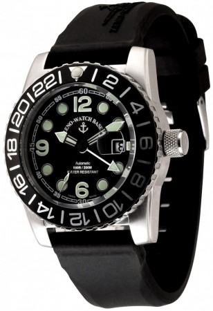 Zeno-Watch Basel Airplane diver 45 mm Automatic GMT Points (Dual Time), black6349-3-GMT-a1