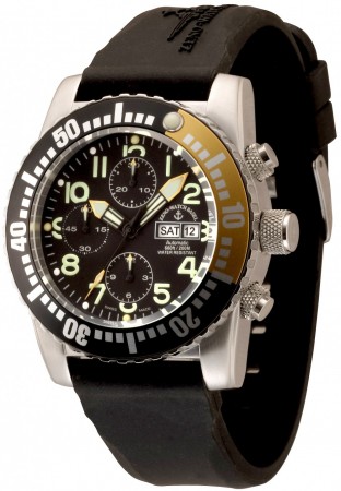 Zeno-Watch Basel Airplane diver 45 mm Automatic Chronograph Numbers, black/yellow 6349TVDD-12-a1-9