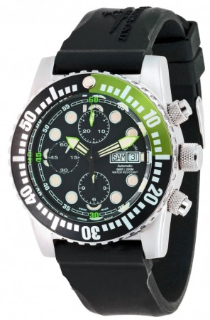Zeno-Watch Basel Airplane diver 45 mm Automatic Chronograph Points, black/green 6349TVDD-3-a1-8