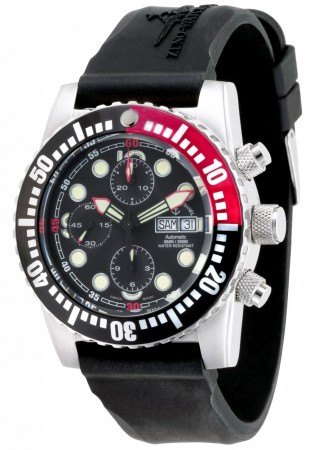 Zeno-Watch Basel Airplane diver 45 mm Automatic Chronograph Points, black/red 6349TVDD-3-a1-7
