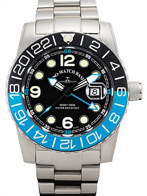 Zeno-Watch Basel Airplane diver 45 mm Quartz GMT Points (Dual Time), black/blue 6349Q-GMT-a1-4M