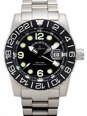 Zeno-Watch Basel Airplane diver 45 mm Quartz GMT Points (Dual Time), black 6349Q-GMT-a1M