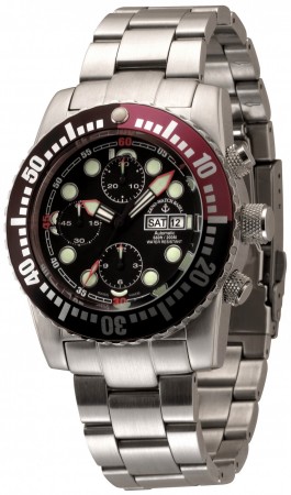 Zeno-Watch Basel Airplane diver 45 mm Automatic Chronograph Numbers, black/red 6349TVDD-3-a1-7M