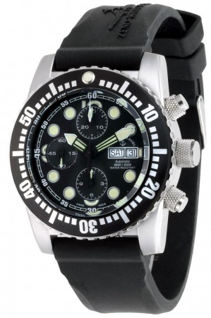 Zeno-Watch Basel Airplane diver 45 mm Automatic Chronograph Points, black 6349TVDD-3-a1