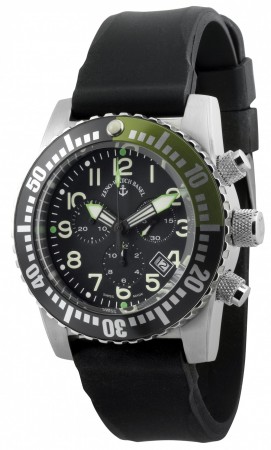Zeno-Watch Basel Airplane diver 45 mm Quartz Chronograph Numbers, black/green6349Q-Chrono-a1-8