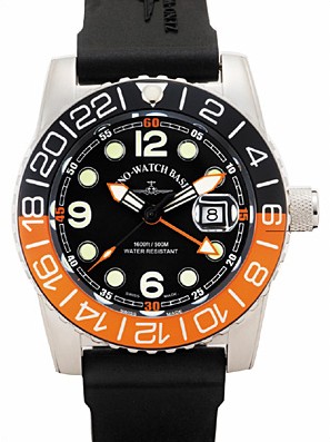 Zeno-Watch Basel Quartz GMT Points (Dual Time), black/orange 6349Q-GMT-a1-5