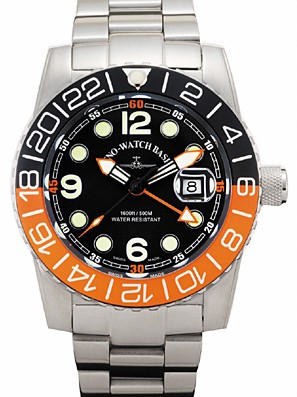 Zeno-Watch Basel Airplane diver 45 mm Quartz GMT Points (Dual Time), black/orange 6349Q-GMT-a1-5M