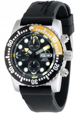 Zeno-Watch Basel Airplane diver 45 mm Automatic Chronograph Numbers, black/yellow 6349TVDD-3-a1-9